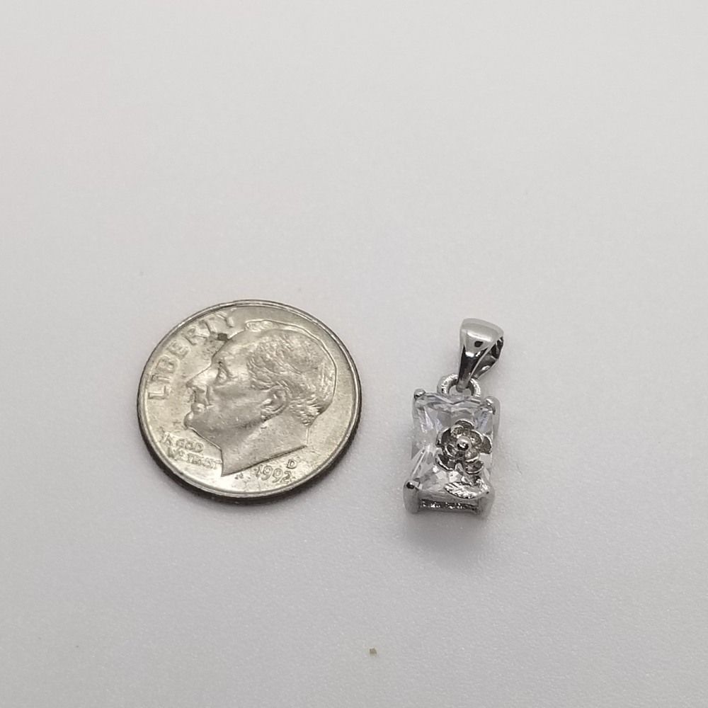 Silver Tone Pendant Clear Rectangular Crystal Wit… - image 4